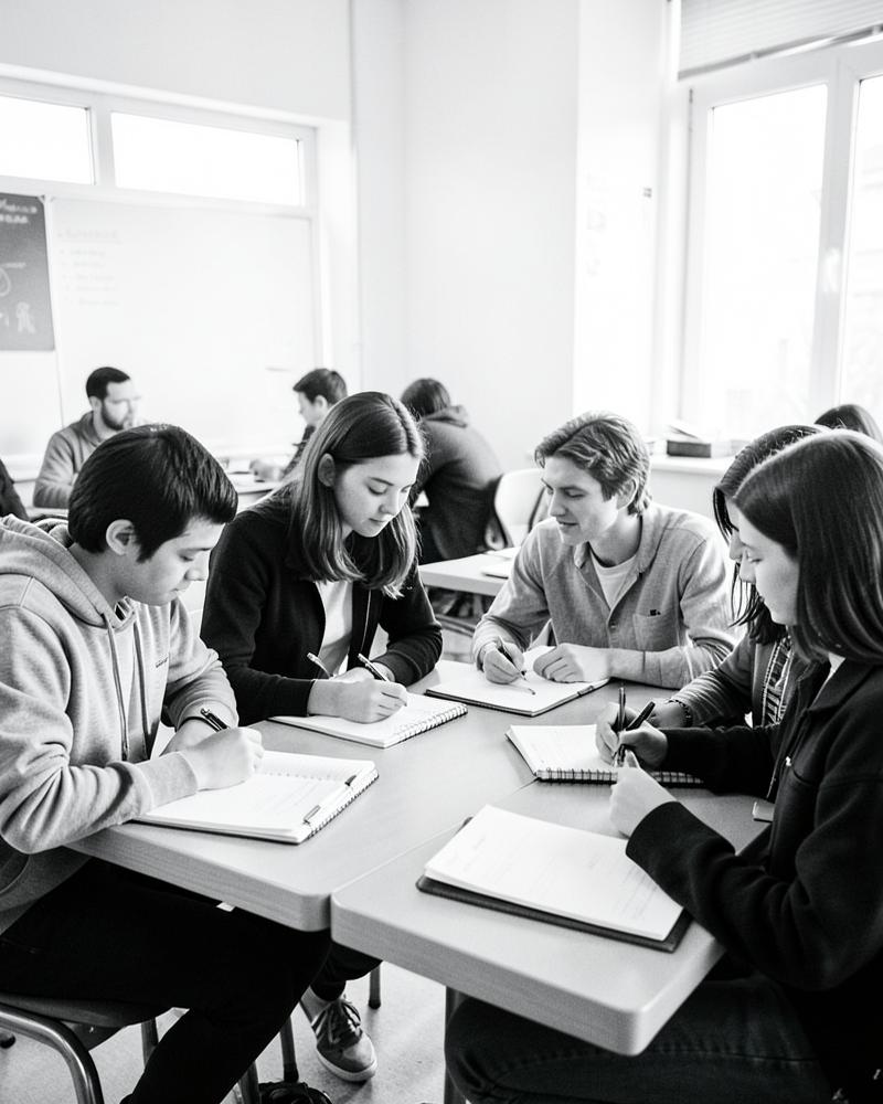 Estudantes anotando durante a aula